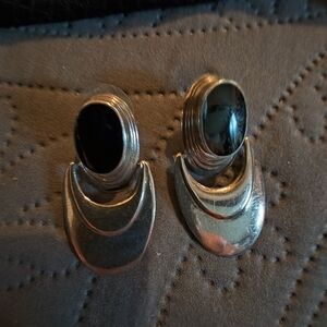 Very Nice Silver And Onyx Earrings